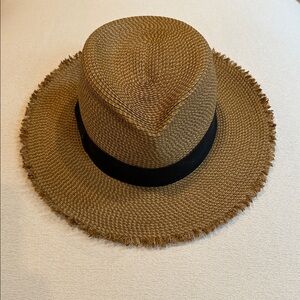 Eric Javits Tan Straw Fedora with Black Band